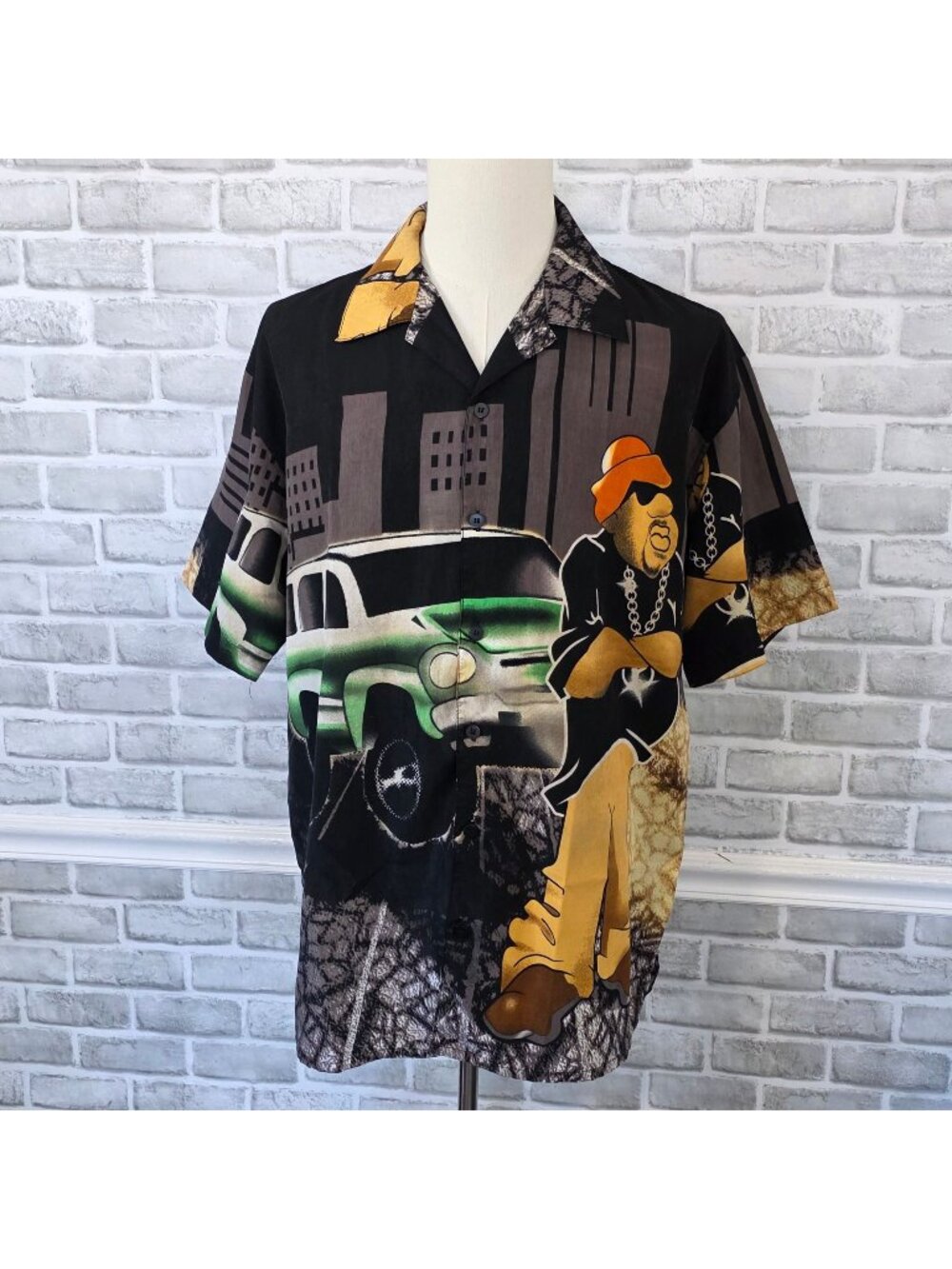 Claudio Nucci Graphic Button Down Shirt Urban Streetwear Hip Hop Lowrider Large